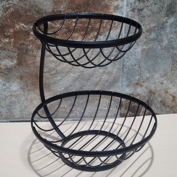 Black Metal 2 Tier Fruit Vegetable Basket Bowl Display Stand - Picture 10 of 11